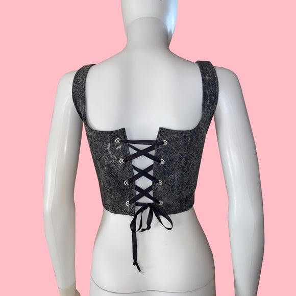 Reworked Grey Denim Acid Wash Corset Top - Picture 2 of 4